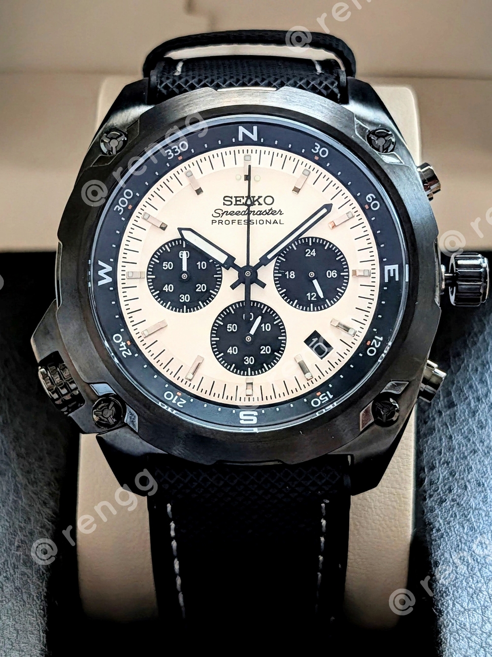45mm Seiko Speedmaster Professional Men’s Black Panda Chronograph Mod Watch